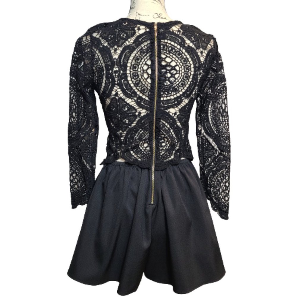 LUXXEL LADIES LONG SLEEVE CROCHET BLACK TOP WITH ATTACH SHORTS SIZE: M - Picture 5 of 12